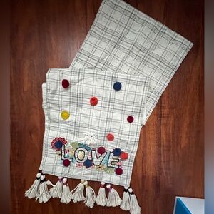 Pier 1 table runner Valentine LOVE boho w/tassels 13” x 6 feet